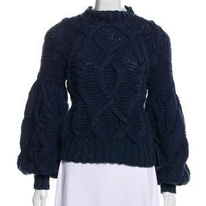 ULLA JOHNSON Mock Neck Bell Sleeve Navy Blue Sweater